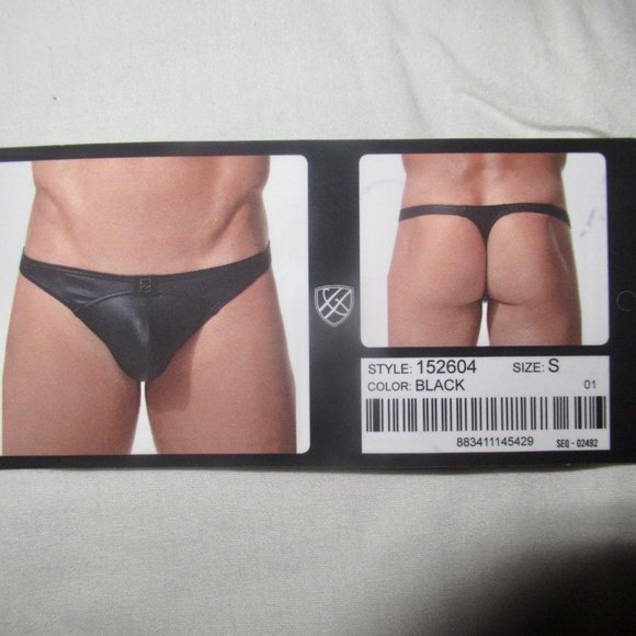 NWT Gregg Homme Crave Black Faux Leather Thong, Size S - Picture 5 of 6